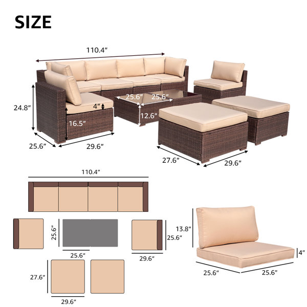 Ebern Designs Ingwar 10 Piece Rattan Sectional Seating Group with